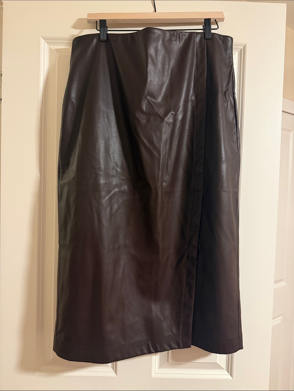 Nine West Dark Brown Faux Leather Midi Skirt